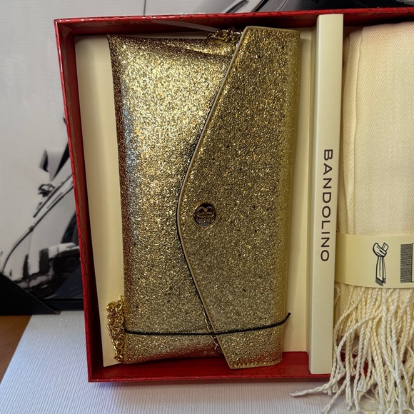Bandolino Glittering Gold Crossbody/ Clutch and Soft Knit Scarf Box Set - Picture 3 of 11